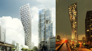 Squeezed skyscraper's base is so thin that it seems like it may fall